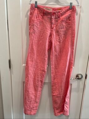 Anthropologie Pietro 2T Brunelli Coral Pink Letterpress Linen Blend Wide Leg